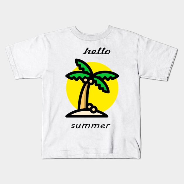 Hello Summer, Palms on the Beach Kids T-Shirt by Vitalware
